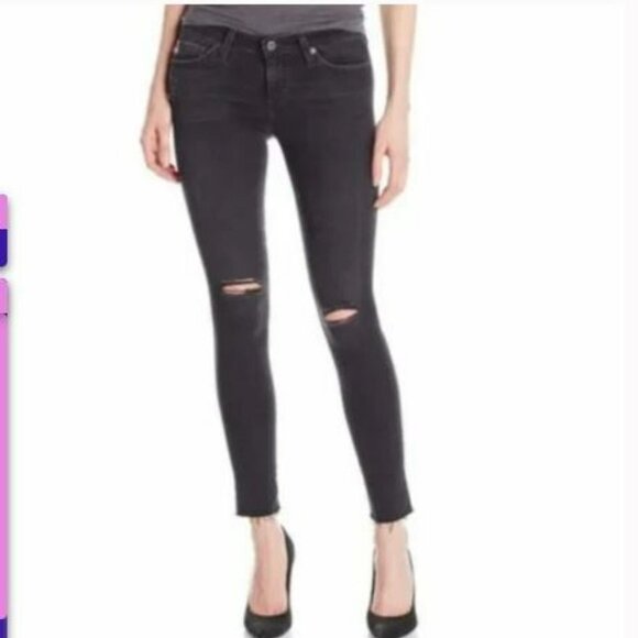 AG - The Legging Ankle Super Skinny Ankle Distressed Jeans in Black - Si… - Picture 1 of 9